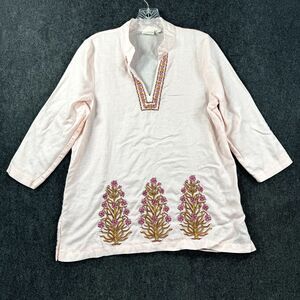 Spartina 449 Everleigh Tunic Women's Small Pink Embroidered Woodblock Floral
